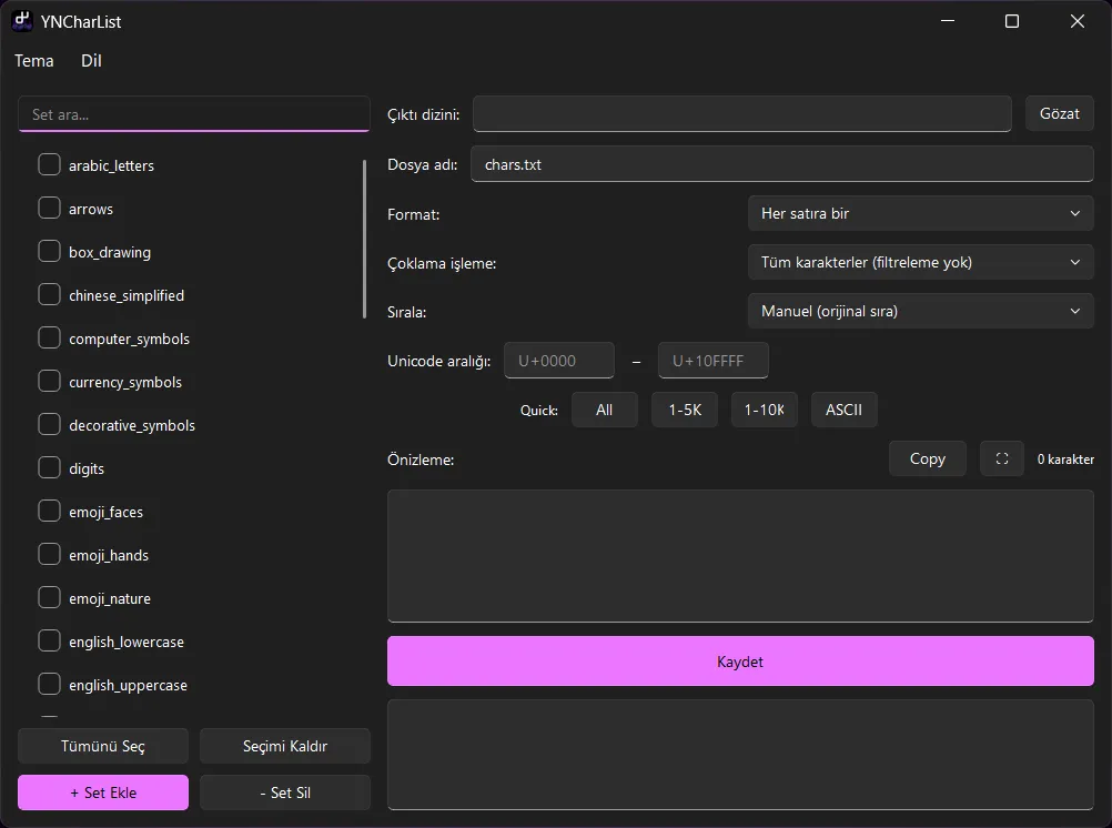 YNCharList UI Screenshot