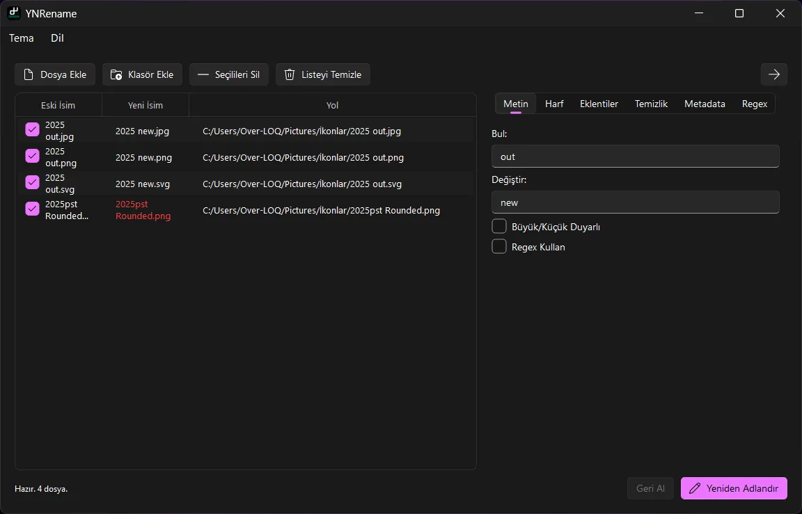 YNRename UI Screenshot